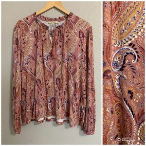 Les Serein Paisley Peasant Blouse Size XXL Long Sleeve Tassel Tie Stitch Fix NWT
